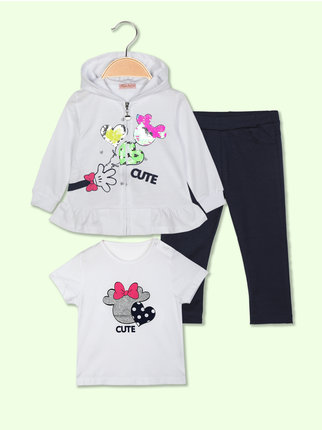 3-piece baby girl outfit with hood and sequins