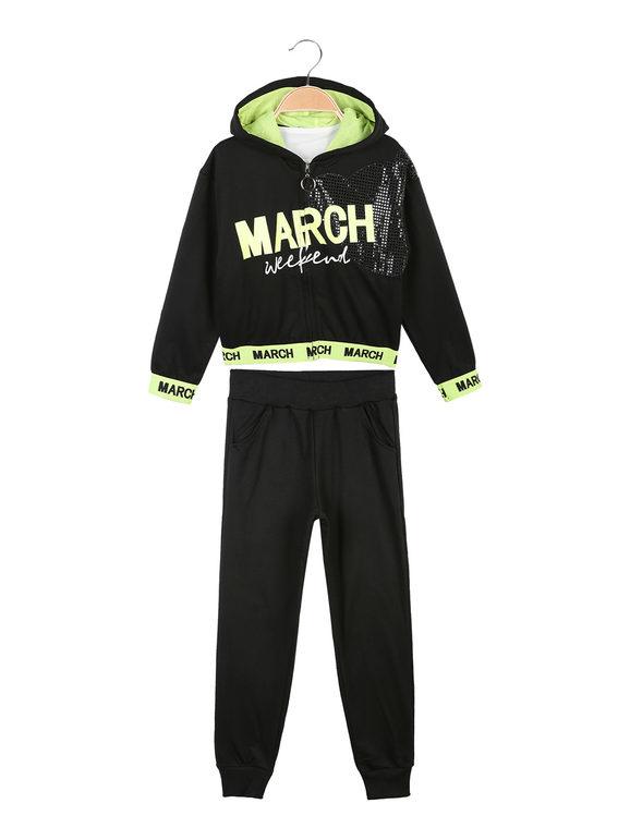 3-piece girl tracksuit with hood and zip