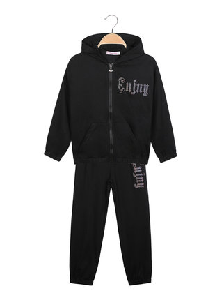3-piece girl's tracksuit with rhinestones and hood