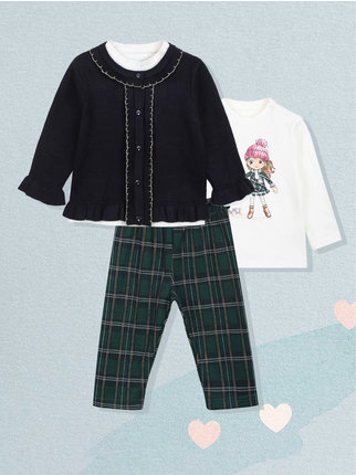 3-teiliges Baby-Mädchen-Outfit mit Strickjacke
