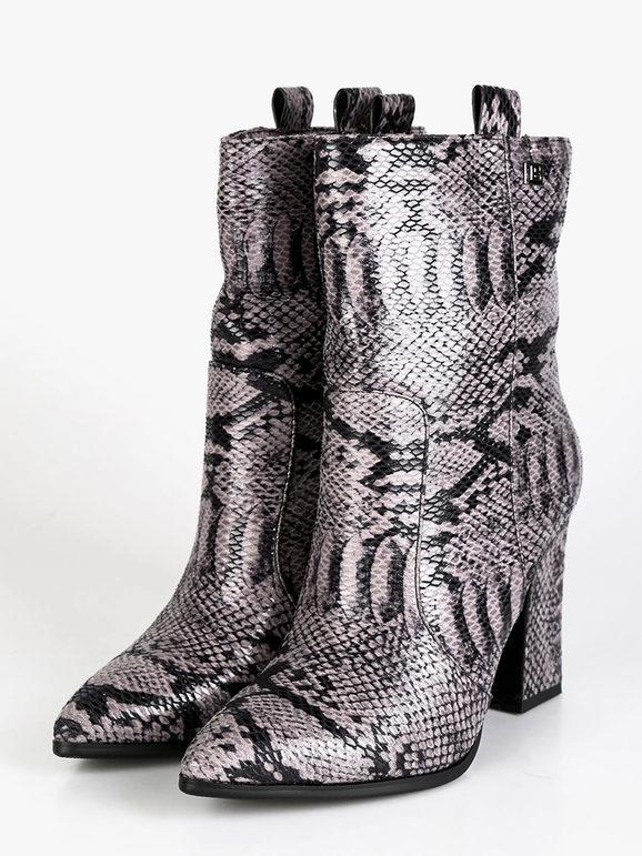 animalier pointed ankle boots with square heel