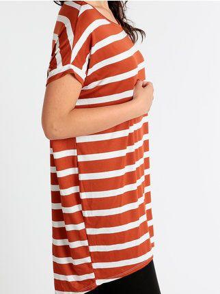 Asymmetrical T-shirt with horizontal stripes