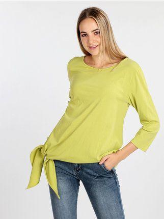 Asymmetrical women's t-shirt with 3/4 sleeves