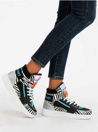 BASKETBALL HAILEY Zebra / Glitzer hohe Damen Sneaker
