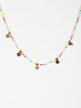 Beaded necklace with four leaf clover charms