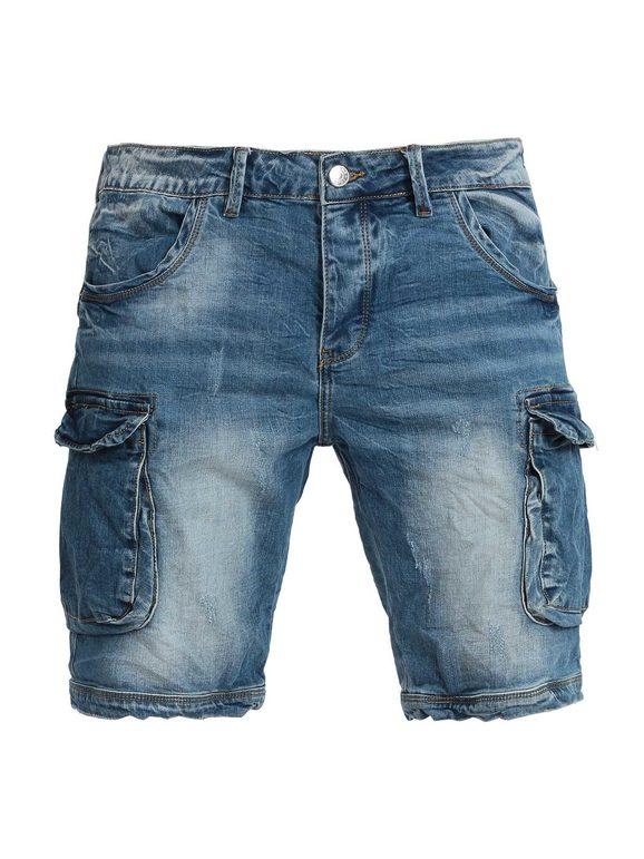 Jeans Pantaloni corti uomo blu denim shorts bermuda cotone con tasconi laterali 