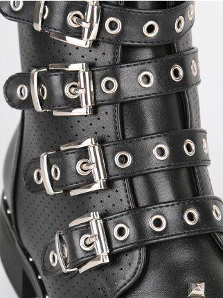 Biker ankle boots with straps and studs  black