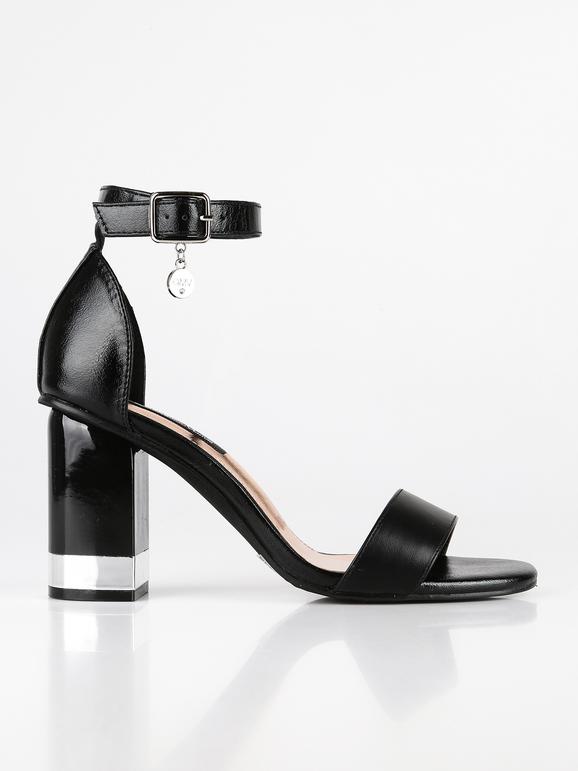 Black bare effect sandals with block heel