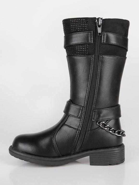 Black boots with straps and chain