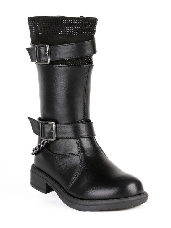 Black boots with straps and chain