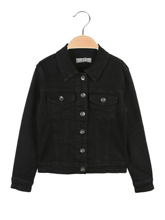 Black denim jacket for girls with beaded back