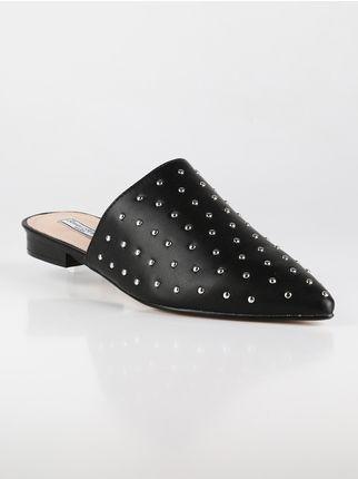 Black faux leather sabot with studs