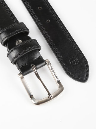 Black leather belt for men