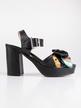 Black sandals with wide heel and bow