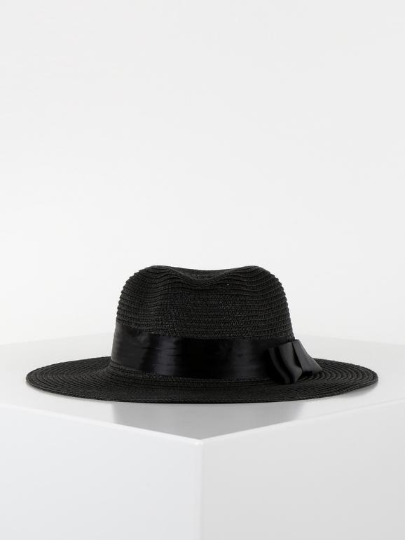Black straw hat with bow