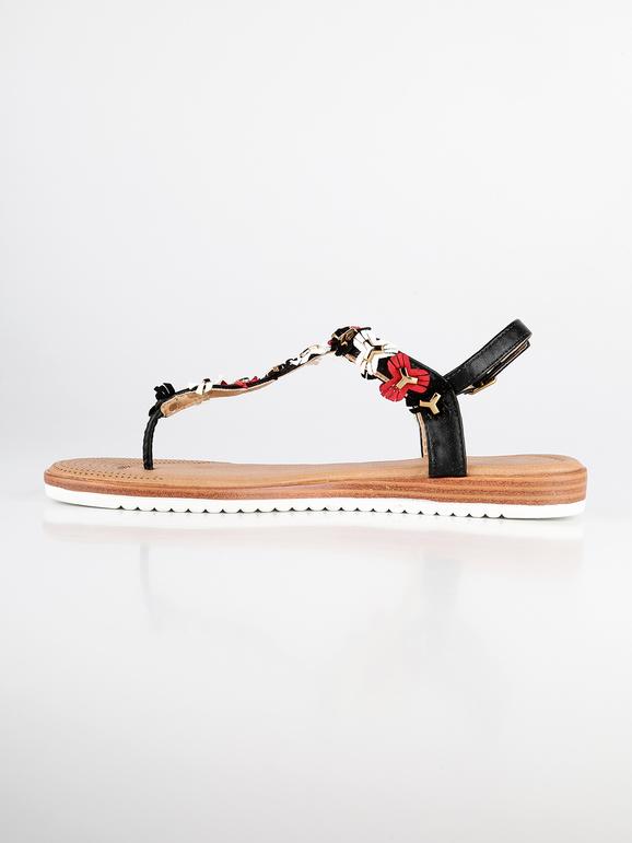 Black thong sandals with studs