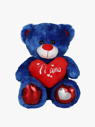 Blue bear plush toy with heart and "I love you" writing