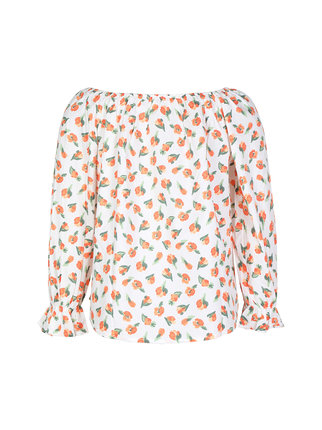 Blusa de algodón floral de manga larga para mujer