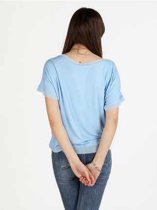 Blusa de mujer de manga corta con perfiles de voile
