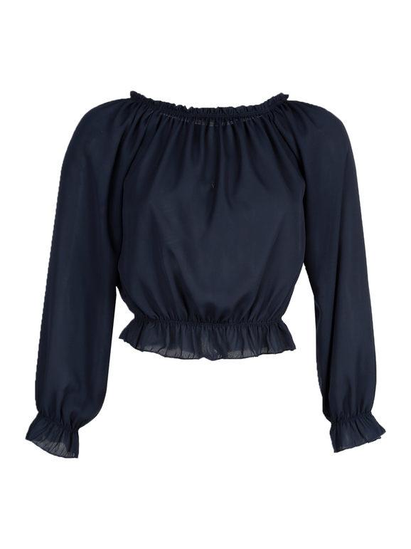 Boat neck blouse with puff sleeves