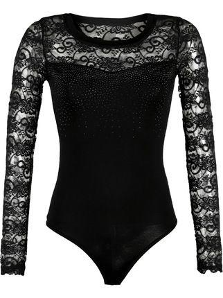 Bodysuit with lace and rhinestone sleeves