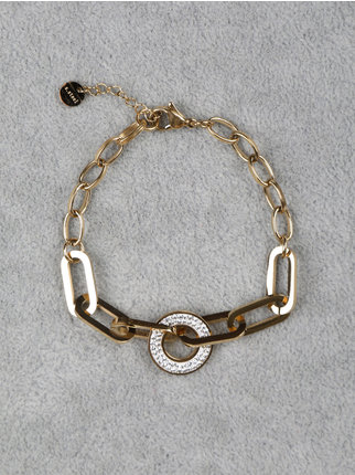 Bracciale con catena e anello con strass in acciao donna