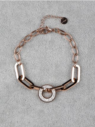 Bracelet avec chaîne et anneau avec strass en acier pour femme