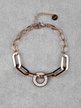 Bracelet with chain and ring with rhinestones in steel for women