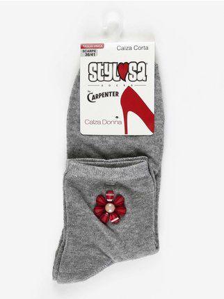 Calcetines cortos de mujer con flor aplicada