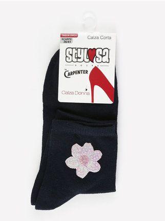 Calcetines cortos de mujer con flor de lentejuelas
