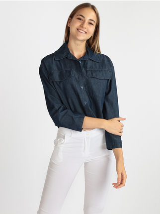 Camicia corta donna effetto jeans