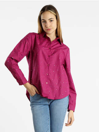 Camicia donna a maniche lunghe con strass colorati