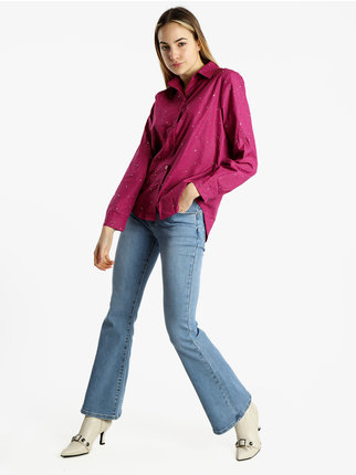 Camicia donna a maniche lunghe con strass colorati