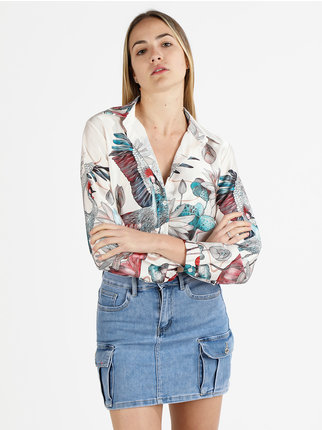 Camicia donna con nodo e stampa floreale