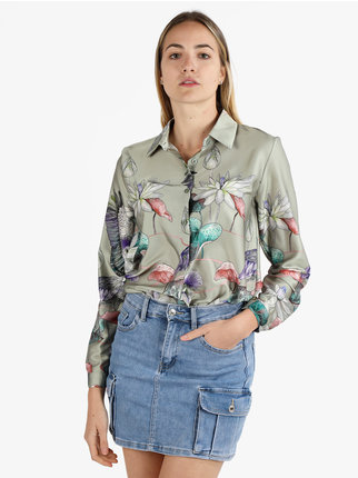 Camicia donna con nodo e stampa floreale