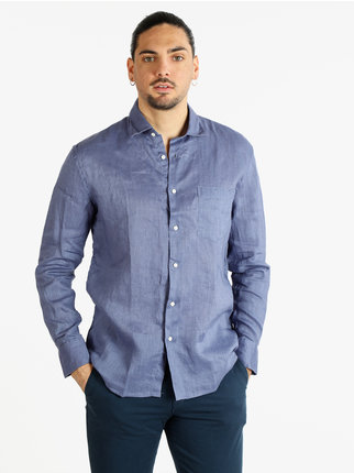 Camicia regular da uomo in lino con taschino