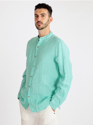 Camisa de lino de estilo coreano para hombre.
