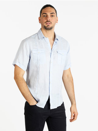 Camisa de puro lino para hombre con manga corta