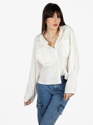 Camisa oversize de algodón con bolsillos para mujer