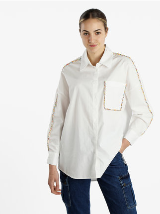 Camisa oversize de mujer de algodón con cuentas de colores