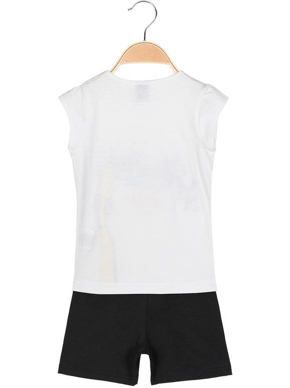 Camiseta blanca + pantalón negro Traje de algodón de 2 piezas