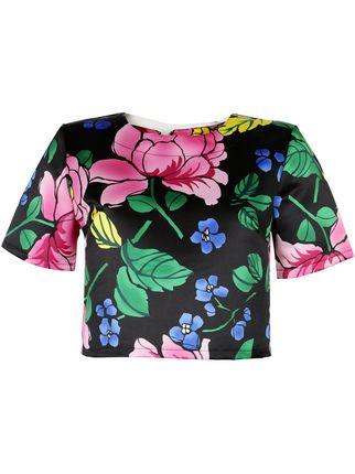 Camiseta cortada floral con cremallera en la parte posterior
