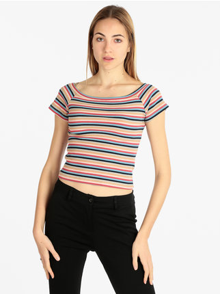 Camiseta cropped canalé mujer