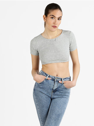 Camiseta cropped mujer canalé