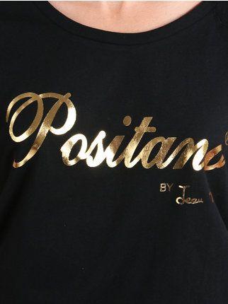 Camiseta de algodón con escritura dorada