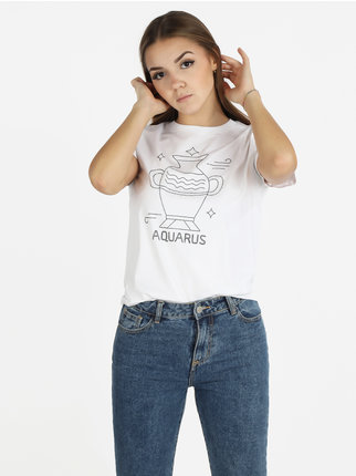 Camiseta de manga corta mujer signo del zodiaco Acuario
