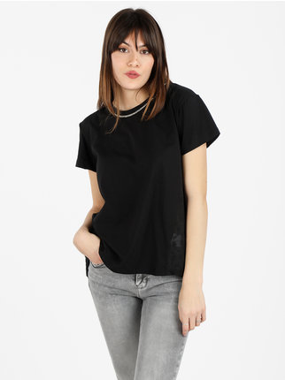 Camiseta de mujer con cuello redondo y aplicaciones de strass