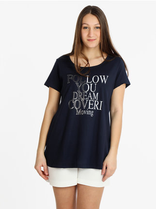 Camiseta de mujer de algodón de manga corta con texto