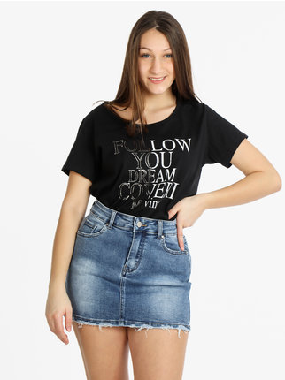 Camiseta de mujer de algodón de manga corta con texto