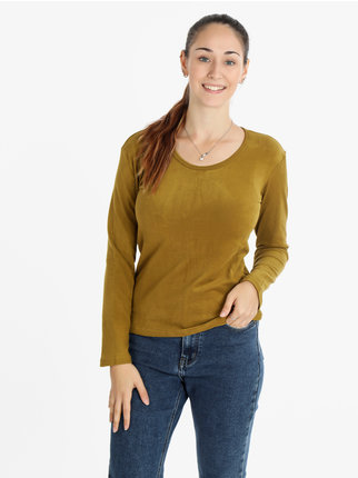 Camiseta de mujer de color liso con cuello redondo